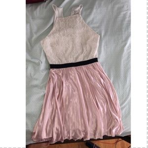 WHITE AND PINK SILK SKIRT HALTER TOP DRESS